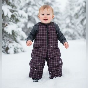 CIRCO kids bib ski suit, size 18 M, brown, pink and red plaid, in good condition